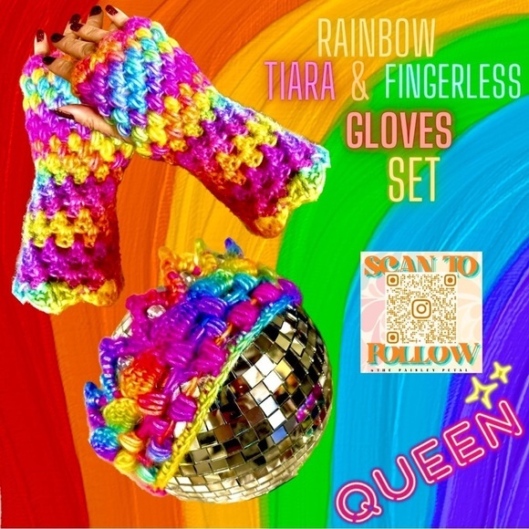 𝅺CROWN EAR WARMER AND FINGERLESS GLOVES SET - Picture 1 of 11